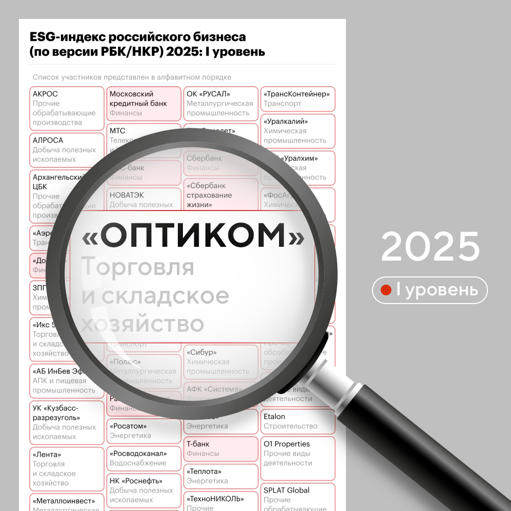 «ОПТИКОМ» получил наивысший уровень ESG-индекса от РБК и агентства НКР
